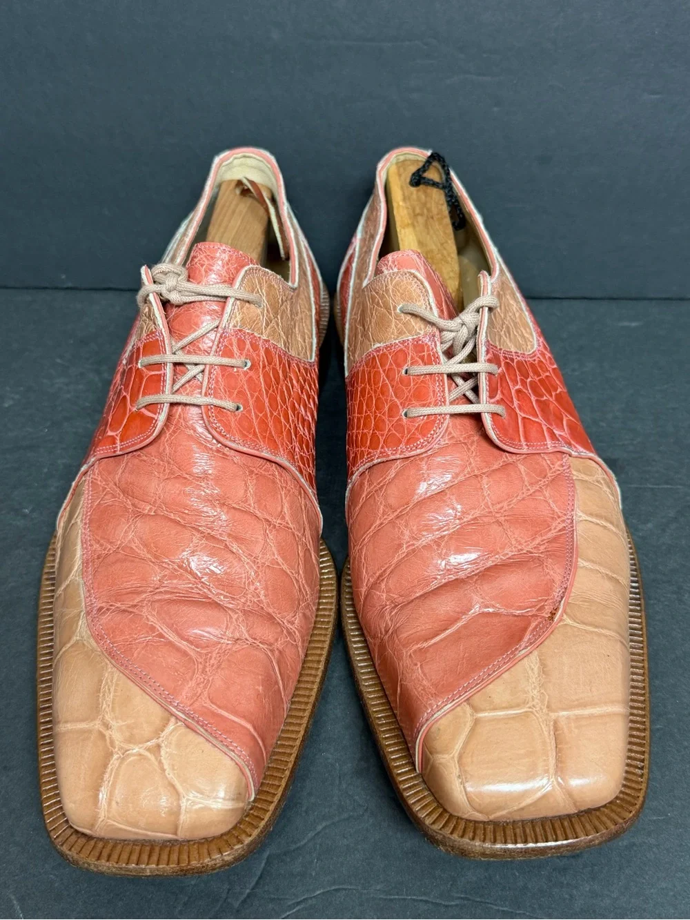 MAURI Exotic Leather ALLIGATOR Dress Shoes Men 12 Tan Salmon Italy Rare